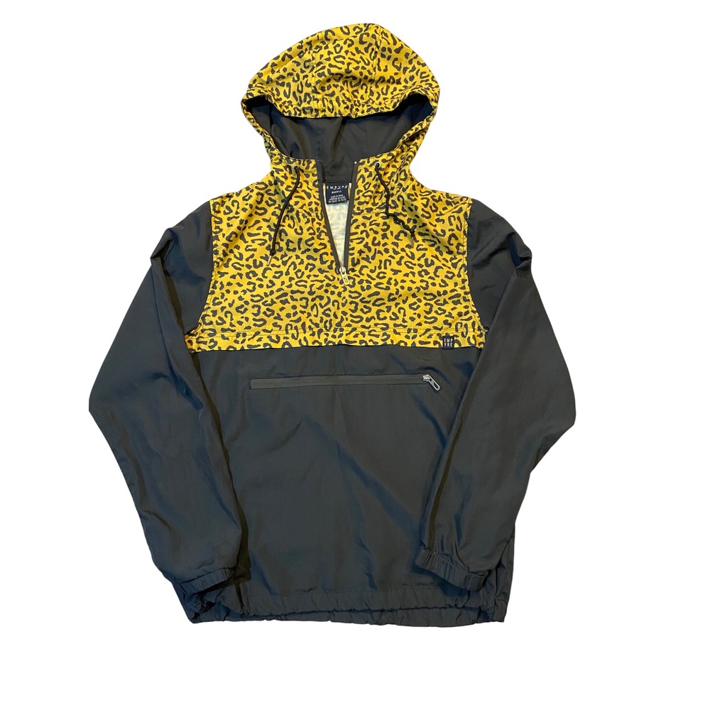 Empyre Mens Yellow Leopard Print Quarter Zip‎ Anorak Windbreaker Jacket Small